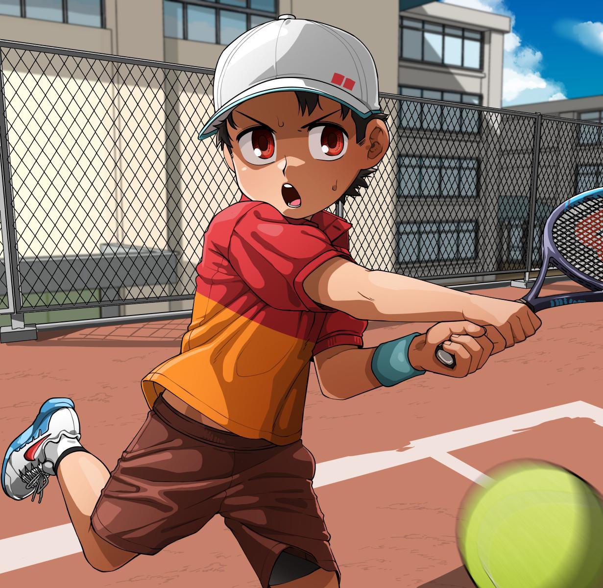 习作 网球6 正太郎 网球 小露腹部 腰チラ なにこれ男の子かわいい テニスウェア テニスラケット リストバンド 画师通